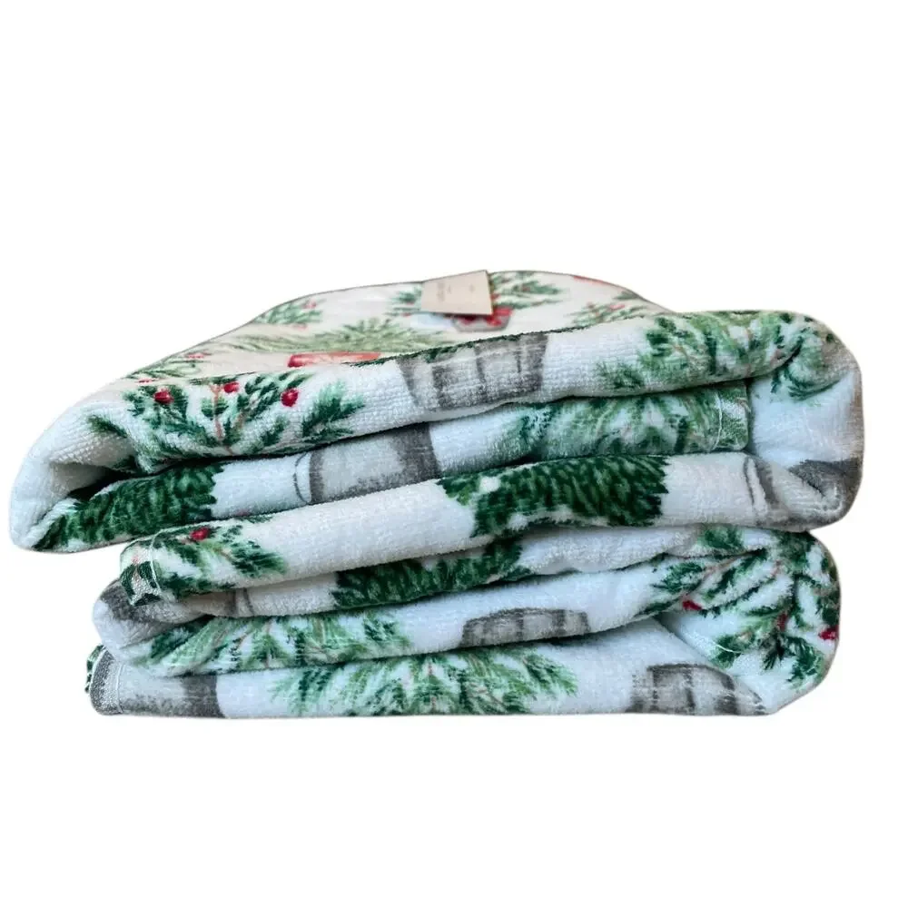 4pc Laura Ashley Christmas Tree Towel Set 2 Finger Tip 2 Bath Cotton New
